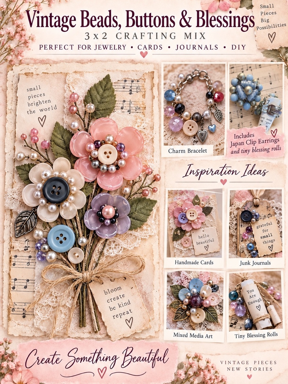 Vintage Beads, Buttons & Blessings Crafting Mix - Japan Marked Earrings
